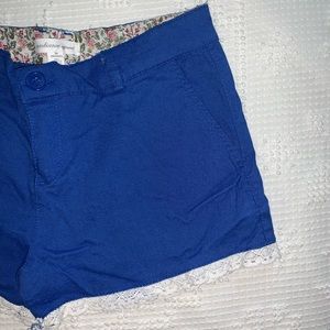 White Lace Detail Blue Shorts